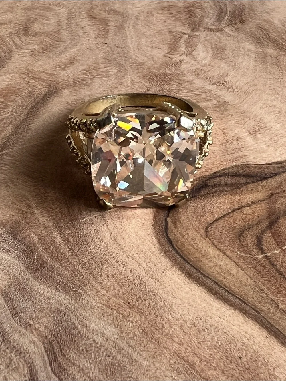Gold-Tone Crystal Statement Ring with Clear Center Stone - Women Jewelry